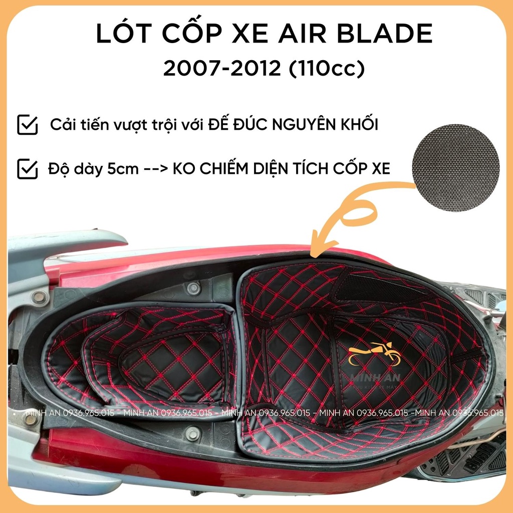 Lót Cốp Da Cách Nhiệt Chống Sốc Lót Cốp Xe Máy Honda Airblade 2007-2012 110cc Có Túi Đựng Giấy Tờ Minh An