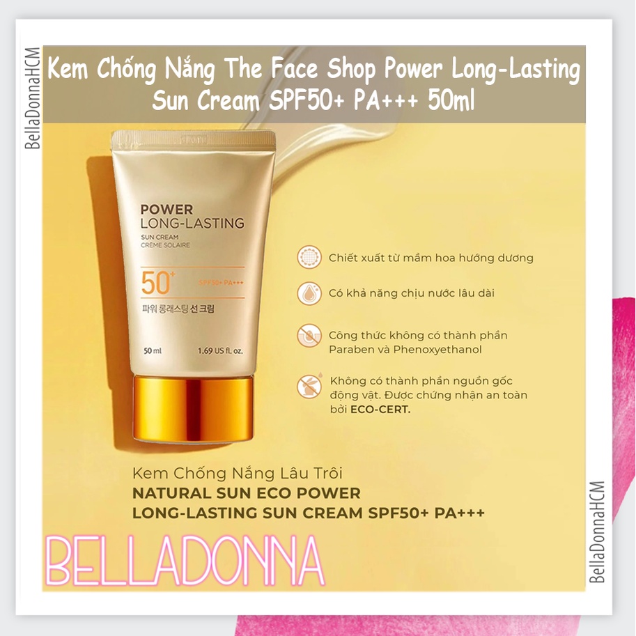 Kem chống nắng The Face Shop Power Long-Lasting Sun Cream SPF50+ PA+++ 50ml