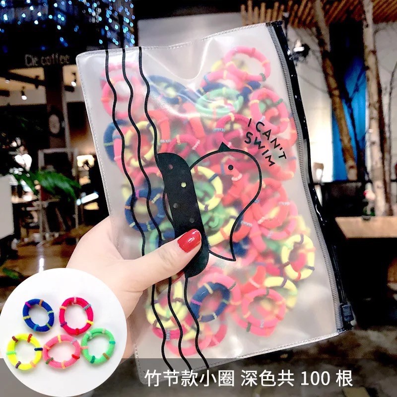Túi 100 dây thun LOẠI DÂY TO buộc tóc mix màu cho phái nữ ms18399