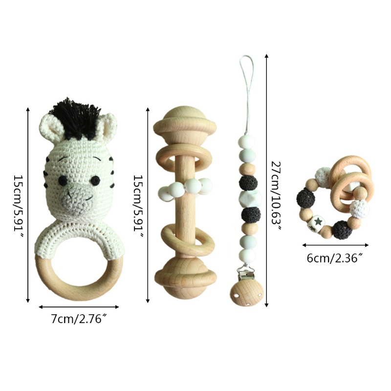 Bộ 4 Vòng Đeo Tay Có Giá Đỡ Núm Vú Giả Họa Tiết Ngựa Vằn Dễ Thương Cho Bé Sơ Sinh Mọc Răng