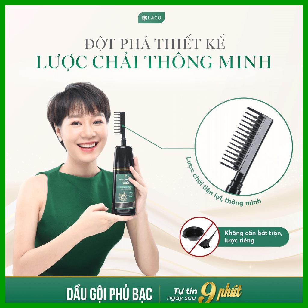 Dầu gội phủ bạc Laco, Dầu gội nhuộm tóc thảo dược an toàn tại nhà, tóc đen sau 9 phút - Hàng chính hãng