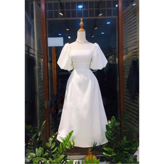 Đầm cổ vuông tay phồng thanh lịch