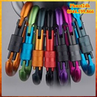 Combo 10 móc đa năng móc khóa nhôm đi phượt carabiner chữ d khoá xoay 8cm