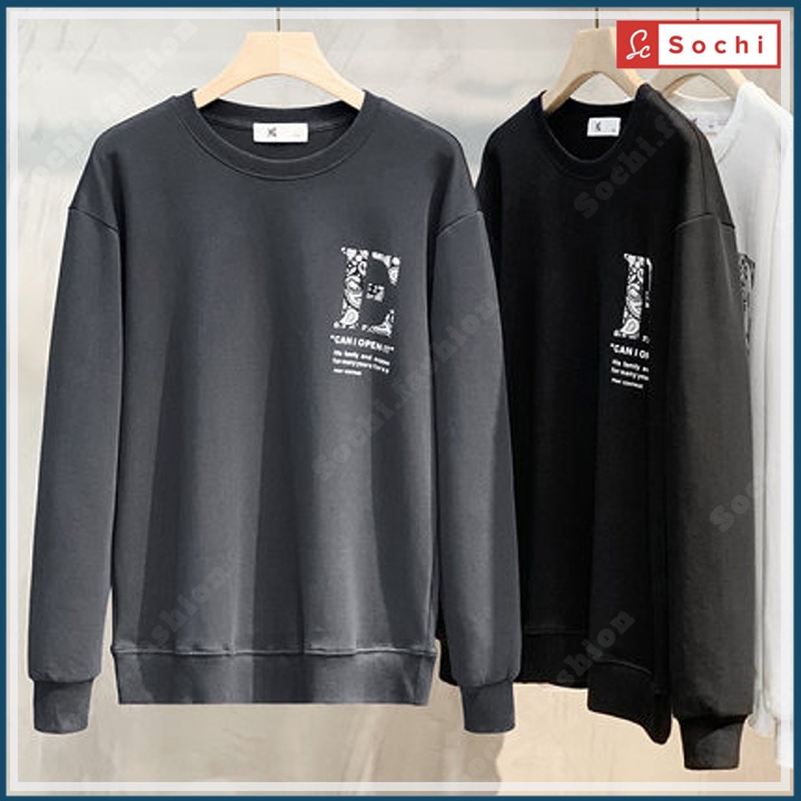 Áo thu đông Hàn Quốc, áo nam tay dài unisex nỉ mềm mịn bó sát in Chữ E mã SW.609