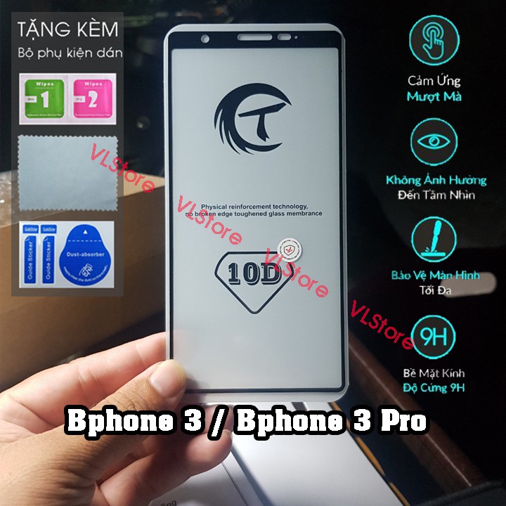 [Mới] - Kính cường lực Bphone 3 / Bphone 3 Pro Full màn hình 10D