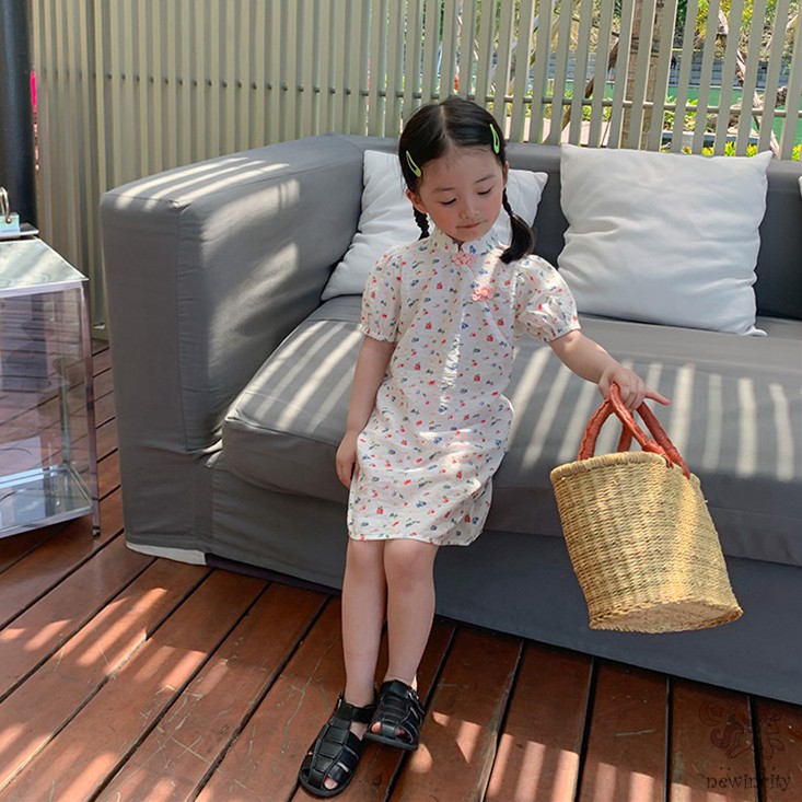 Đầm Bé Gái In Hoa Phong Cách Hàn Quốc