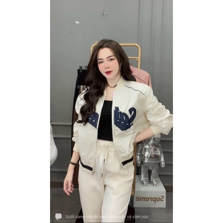 Áo khoác lụa cổ bo thêu chữ 2 lớp