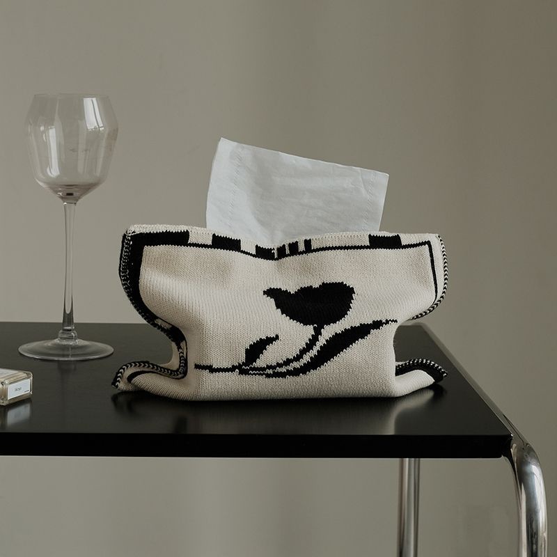 Hộp Đựng Khăn Giấy Bằng Vải Dệt Kim Cao Cấp Hình Hoa Tulip Phong Cách Bắc Âu