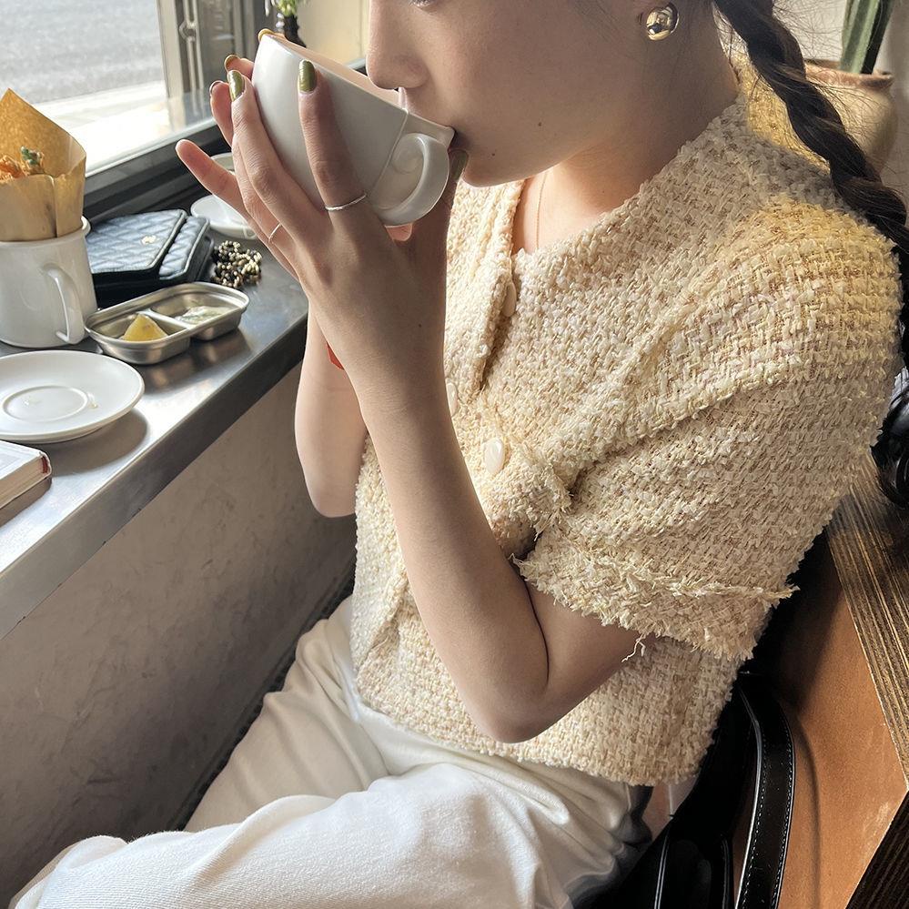 Tweed Xiaoxiang Áo Khoác Tay Ngắn Dáng Rộng Thời Trang Mùa Hè Hàn Quốc Cho Nữ