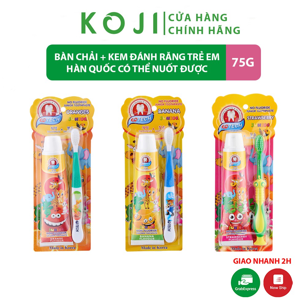 Bộ Bàn chải + Gel đánh răng trẻ em EQ Tech Junior kem đánh răng cho bé từ 2 đến 8 tuổi dạng Gel trong suốt 75g