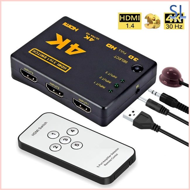 3 Port HDMI Splitter Switcher 3 In 1 Out Hub Box +Remote Auto Switch 1080P HD