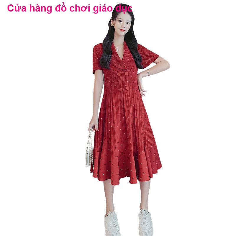 SHOP XINH Đầm dự tiệc mùa hè Váy dài gấp thời trang Lapel Big Phiên bản lỏng giảm béo Hot Mẹ