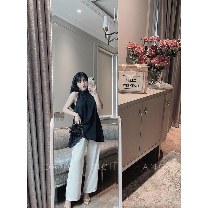 SET ÁO YẾM ĐEN MIX QUẦN SUÔNG ĐŨI TRẮNG