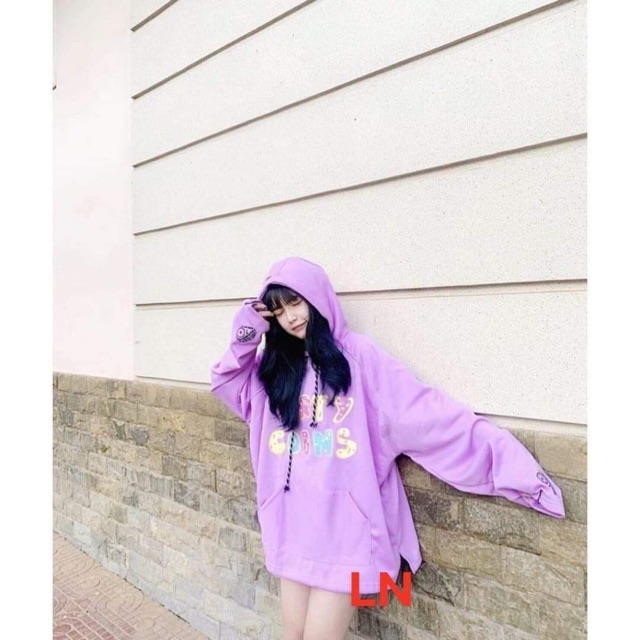 Áo hoodie nỉ mũ túi bụng màu tím coins