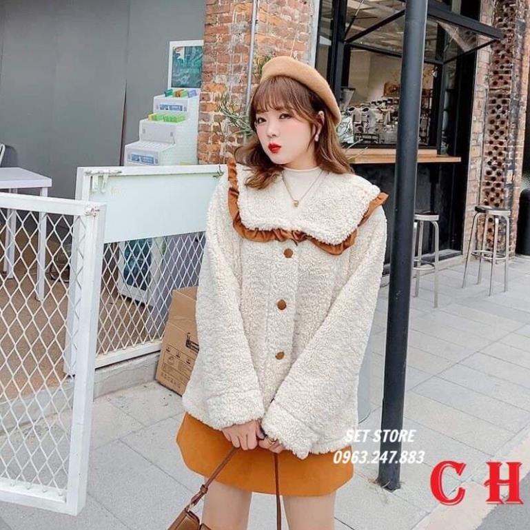 Áo Khoác Lông Cadigan Viền Cổ, Cổ Bẻ Thời Trang Mùa Đông,Áo nỉ Sweater Hàn Quốc