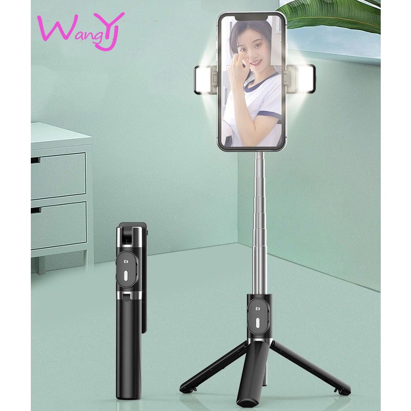 Gậy chụp ảnh tự sướng kiêm giá đỡ điện thoại tripod 2 trong 1 có đèn trợ sáng bluetooth đa năng