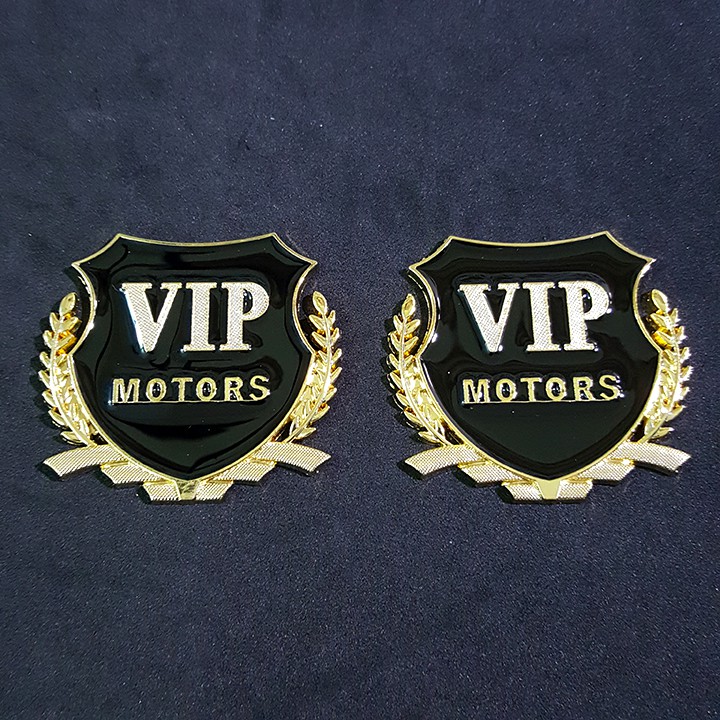 Bộ 2 miếng dán logo kim loại chữ VIP MOTOR bông lúa - trang trí ô tô