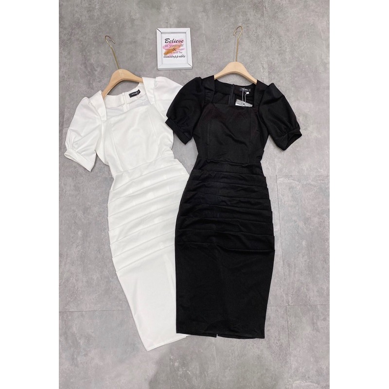 [Siêu Hot] Váy Body Tay Phồng Cổ Vuông 2 Màu , Đầm Ôm Nhúm Tay Cộc Sang Chảnh Có Ảnh Thật Kèm Video | BigBuy360 - bigbuy360.vn