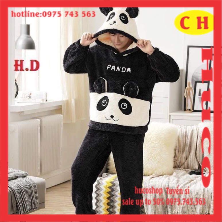 Bộ gấu lông PANDA cả thân- mặc nhà freesize❤bộ đồ ngủ mùa đông lông cừu giữ nhiệt tốt siêu ấm