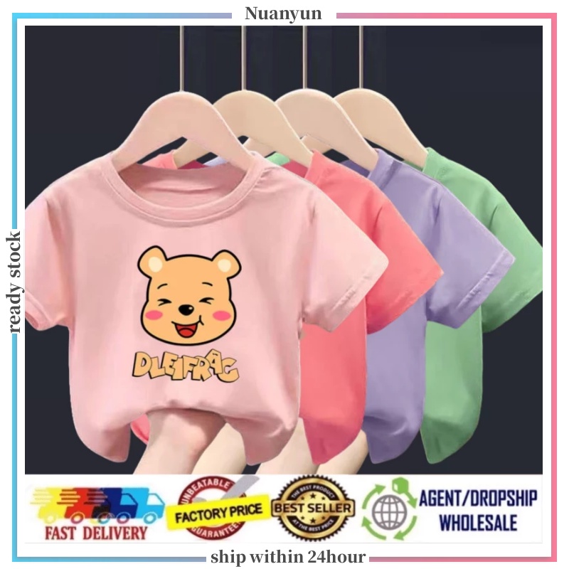 Cute bear printed boy and girl T-shirt for 3-12 years old Korean soft round neck children's T-shirt summer new short sleeved children's T-shirt