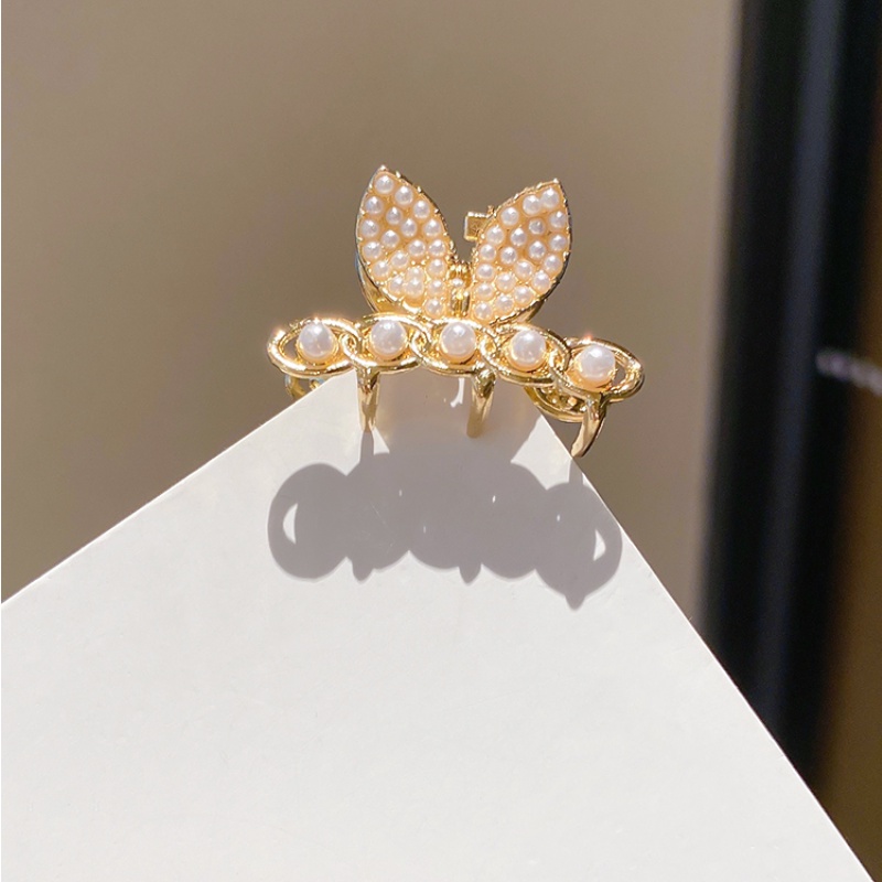 Kẹp Tóc Kim Loại Hình Tai Thỏ Đính Ngọc Trai Giả Thời Trang Hàn Quốc