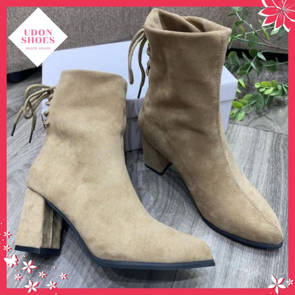Giày boot nữ, da lộn cao cấp, gót cao 7cm