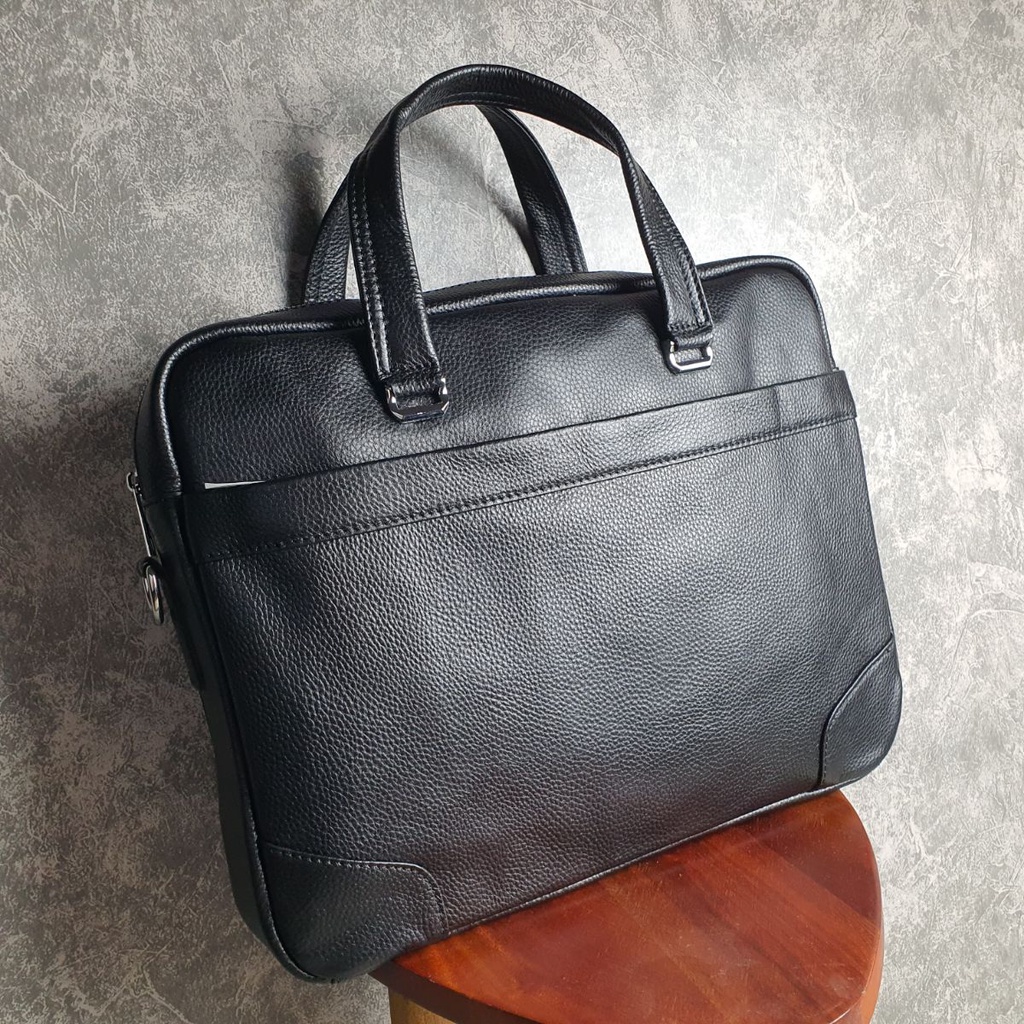 [Da thật] Túi công sở nam nữ; Cặp đựng laptop da bò thật vân mill CD308 (Black) - 100% da bò thật, BH 3 năm | BigBuy360 - bigbuy360.vn