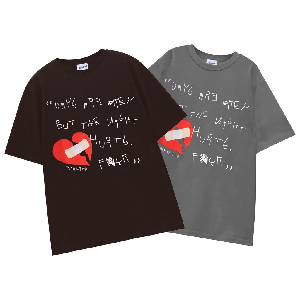 MADMIND® Chính Hãng - Áo Thun In Nổi Broken Heart Màu Xám / Nâu Form Rộng Unisex
