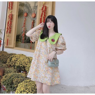 ] Đầm hoa bbdoll thêu hoạ tiết dâu tây dễ thương🌸 Ảnh thật