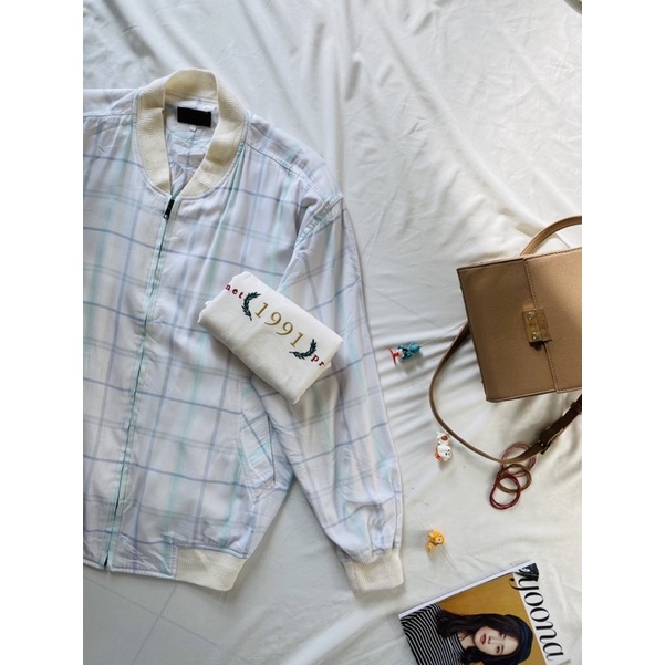 ÁO KHOÁC JACKET KẺ Ô MÀU PASTEL KOREA (MÀU TRẮNG)