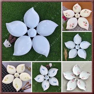 [Tặng đĩa chấm] Bộ đĩa bày đồ ăn lá xoài 5 cánh - Gốm sứ Bát Tràng