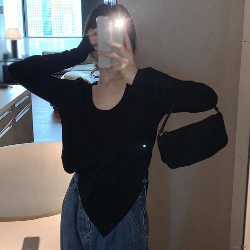 Áo Thun Cổ Chữ V Dáng Ôm Tay Dài Chống Nắng Thiết Kế Giản Dị Thời Trang Cho Nữ