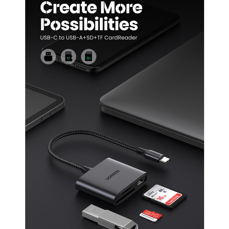 Ugreen Đầu Đọc Thẻ Nhớ USB SD Micro SD TF Cho Laptop