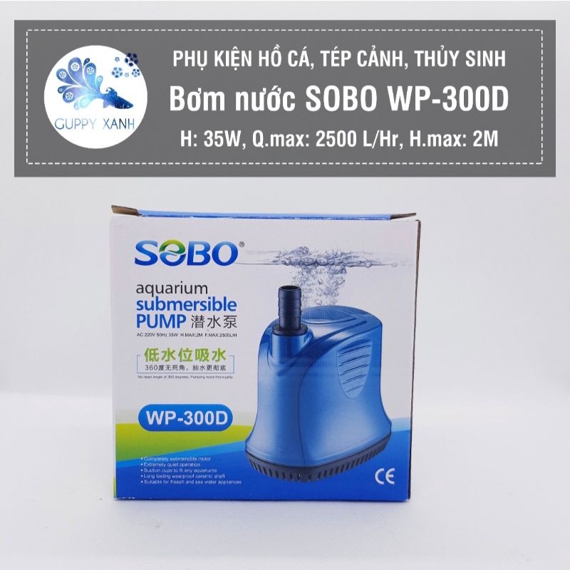 Máy bơm chìm hồ cá mini hút cặn lọc đáy bể cá Koi dùng điện 220v Sobo WP100D, WP200D, WP300D