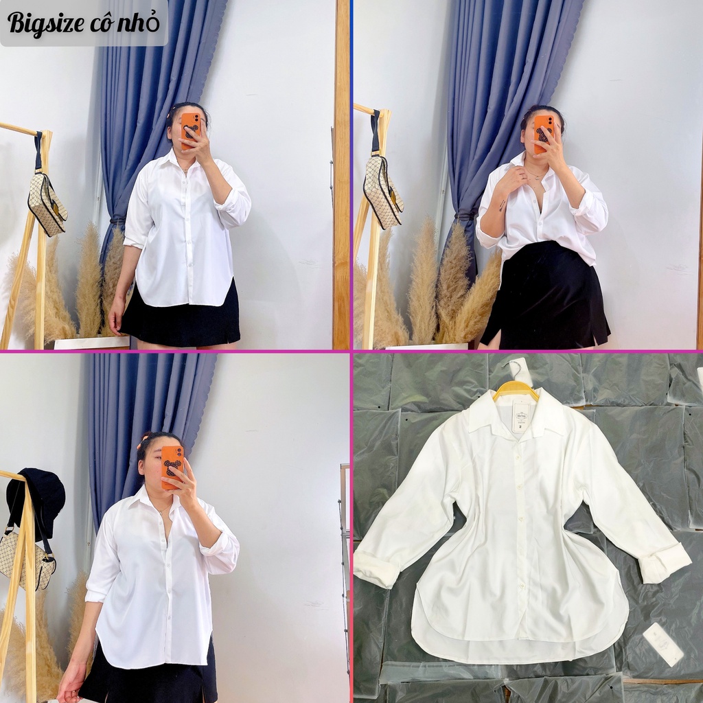 Áo sơ mi đuôi tôm bigsize nữ, Áo kiểu bigsize nữ vải kate mềm ít nhăn co giãn nhẹ từ 60-100kg SMDT