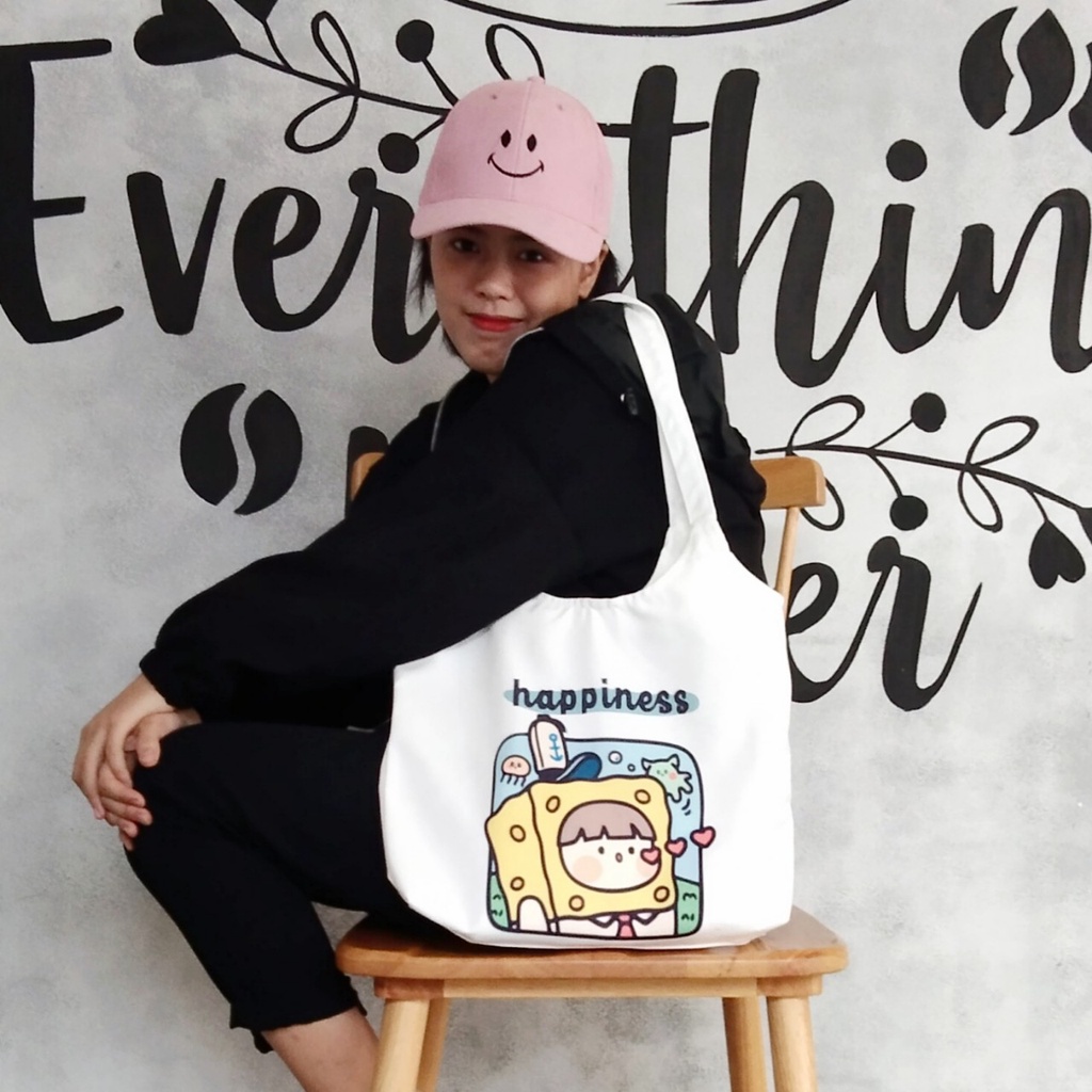 Túi note hàn quốc, vải canvas 100% poli cao cấp, phong cách thời trang ulzzang, có khoá miệng xịn xò HAPPI CUTE mã k05