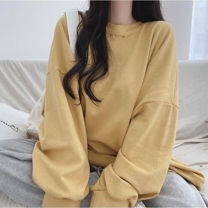 Áo nỉ dài tay cổ tròn đơn giản màu sắc thời trang dành cho nữ