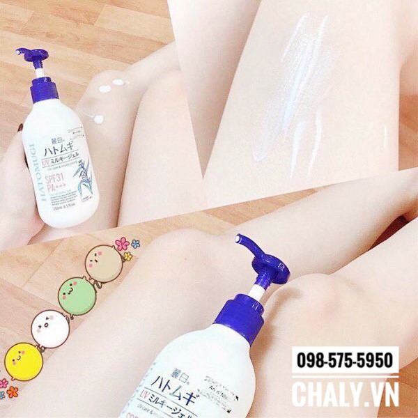 Sữa dưỡng thể chống nắng Hatomugi SPF31 UV Milky Gel Kumano vừa dưỡng da vừa chống nắng. Giá mềm lượng lớn. Mẫu mới nhất