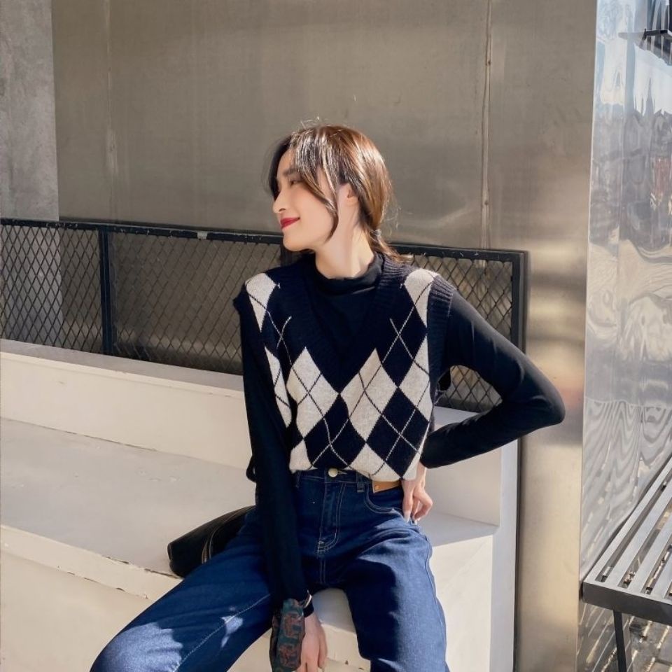 Áo len không tay cổ chữ V dáng rộng thiết kế mới thời trang theo phong cách Hàn Quốc cho nữ