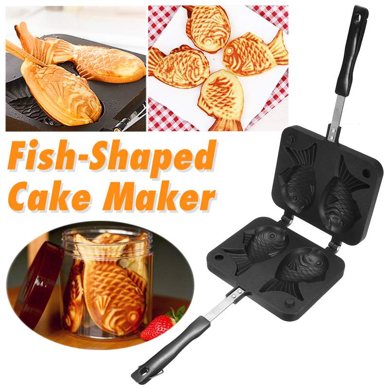 Chảo Khuôn Nuớng Bánh 2 Con Cá Lớn Taiyaki 34.8 X18 X 15cm Chống Dính Japanes Fish Shape Hot Cake Maker SP000267 {Tặng C