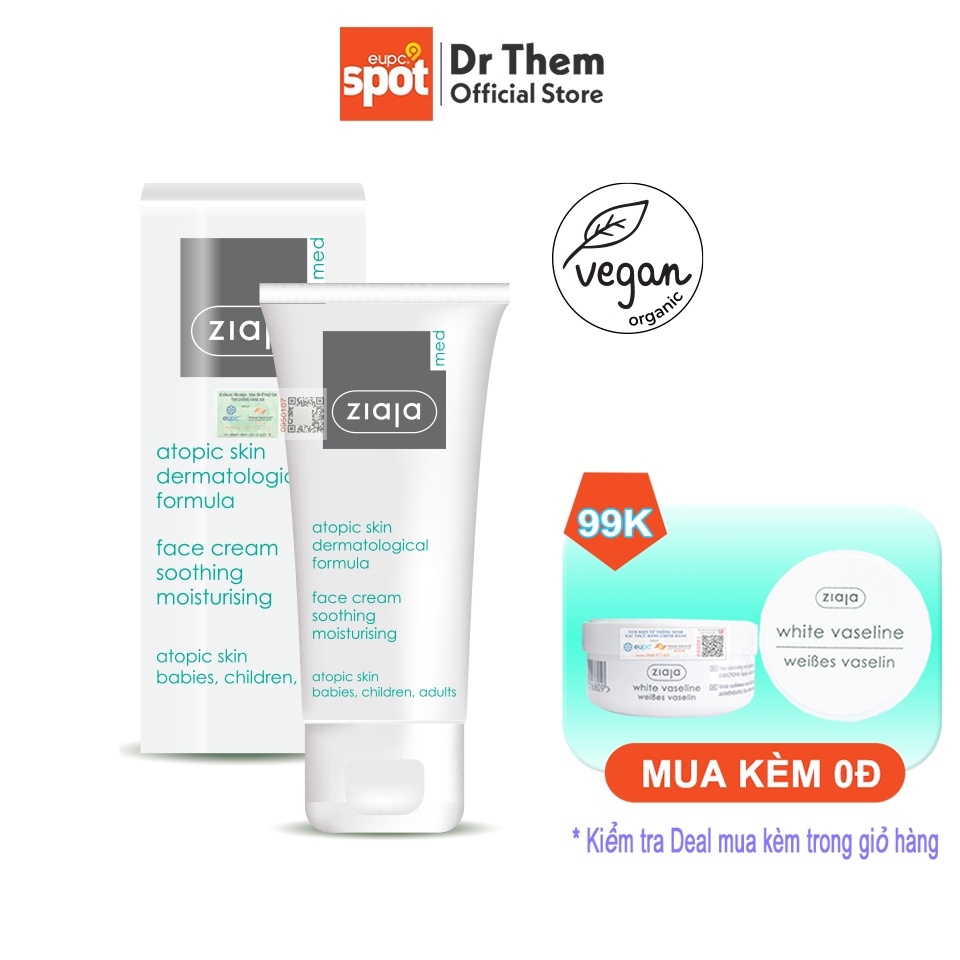 Kem Dịu Nhẹ - Dưỡng Ẩm 5% Urê Ziaja Med Atopic Skin Dermatological Formula Face Cream Soothing Moisturising 50ml