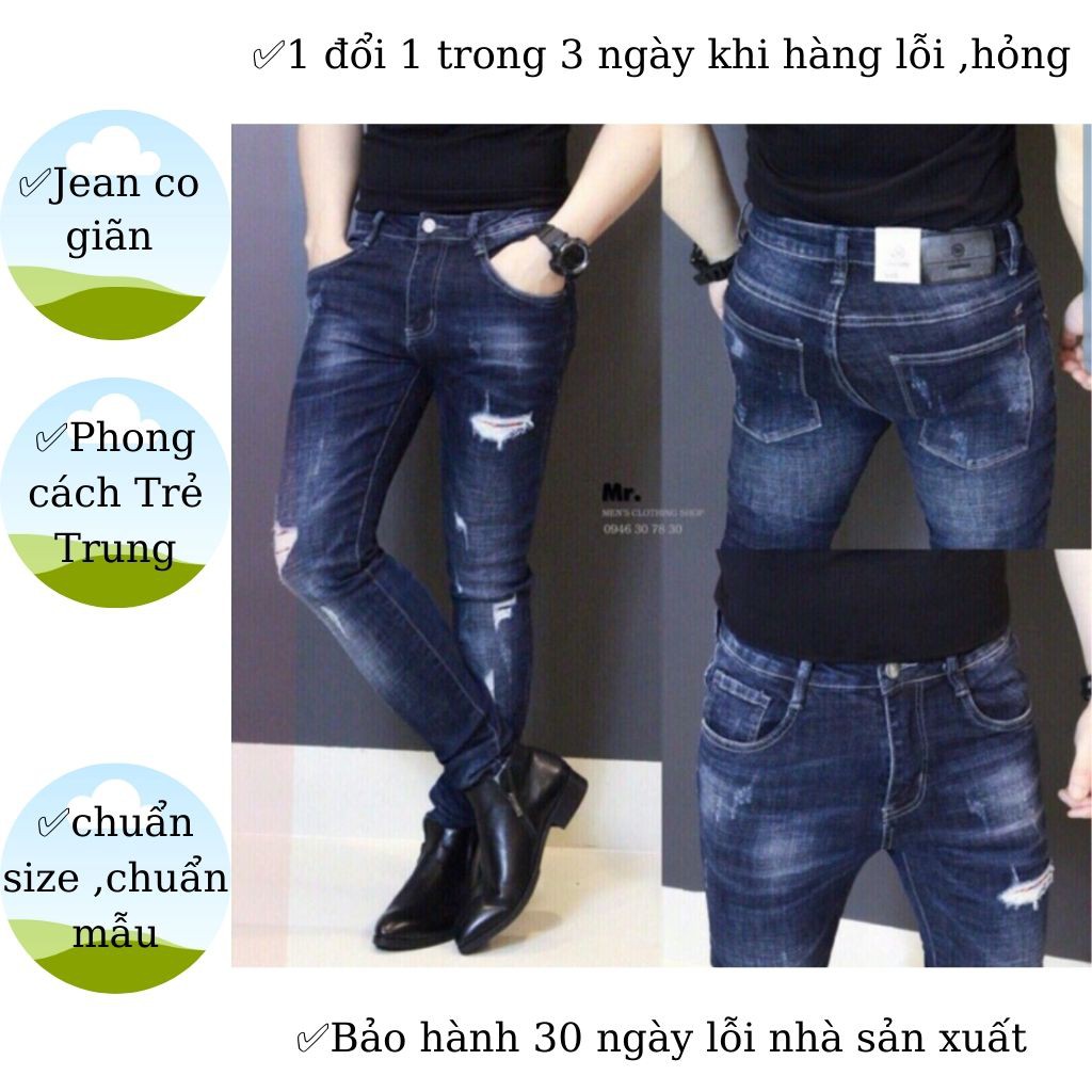 Quần Jean Nam Chất Bò VNXK AD0301TG Xanh Rách Phong Cách Soái Ca (44-70KG)