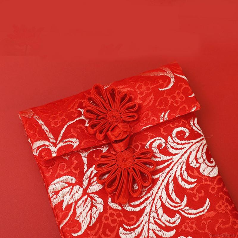 Combo 2 Bao Lì Xì Vải Thổ Cẩm Dọc và Ngang Đính Nơ Hoa Cài Xinh Xắn