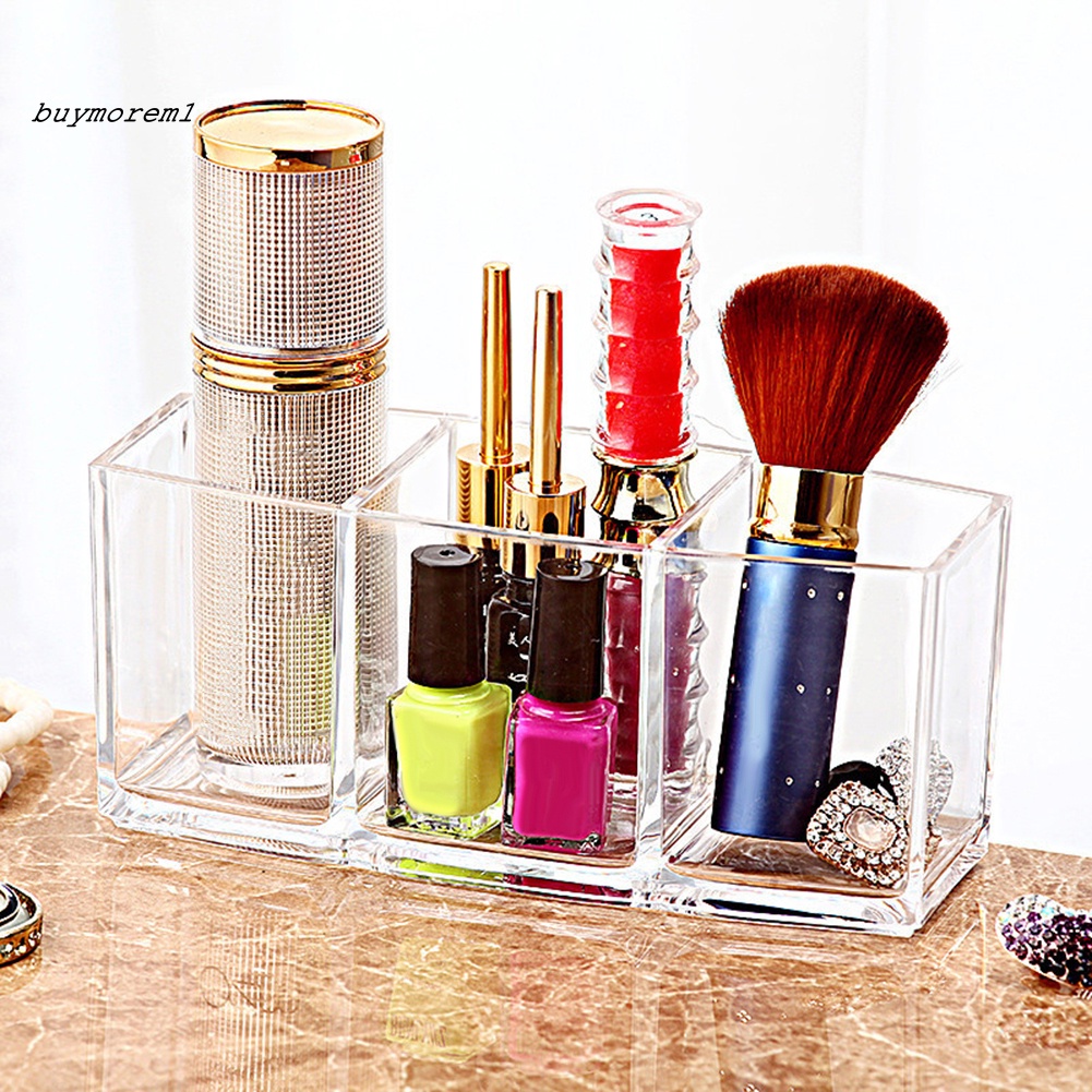 Giá Đỡ Cọ Trang Điểm 3 Ngăn Bằng Acrylic Trong Suốt Tiện Dụng