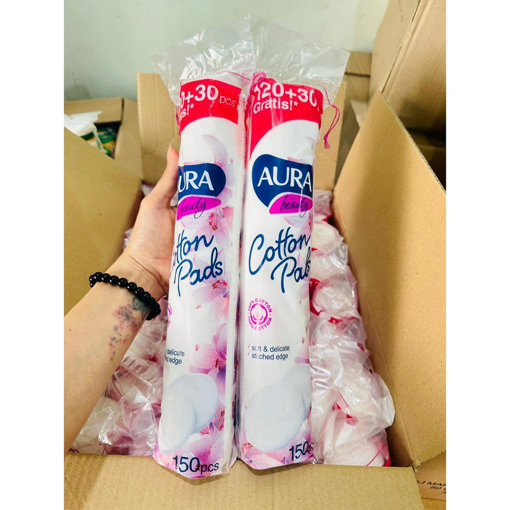 Combo 15 gói bông tẩy trang Aura Beauty 120+30 miếng