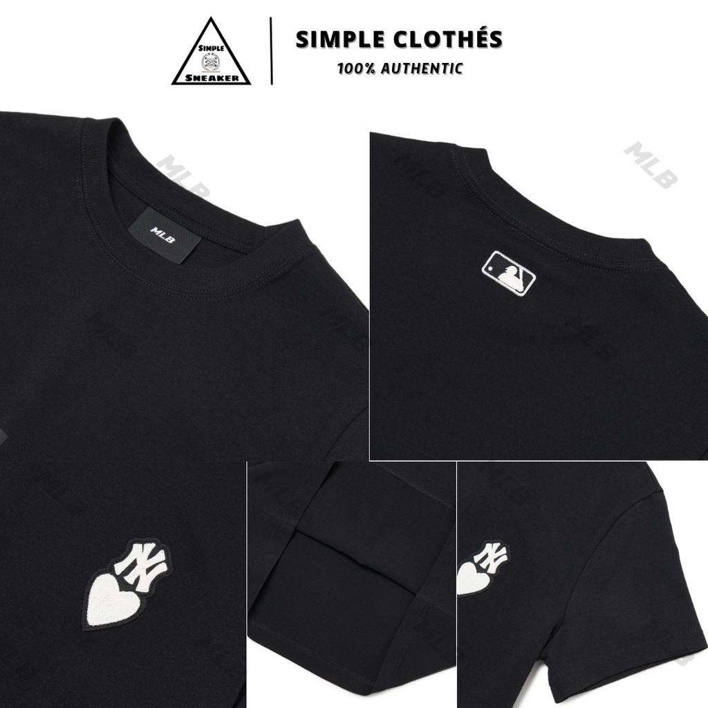 ÁO MLB HEART SMALL LOGO COMFORTABLE FIT SHORT NY🔥CHÍNH HÃNG🔥T-shirt MLB Tay Ngắn Logo NY❤️Màu Đen  - SIMPLE S