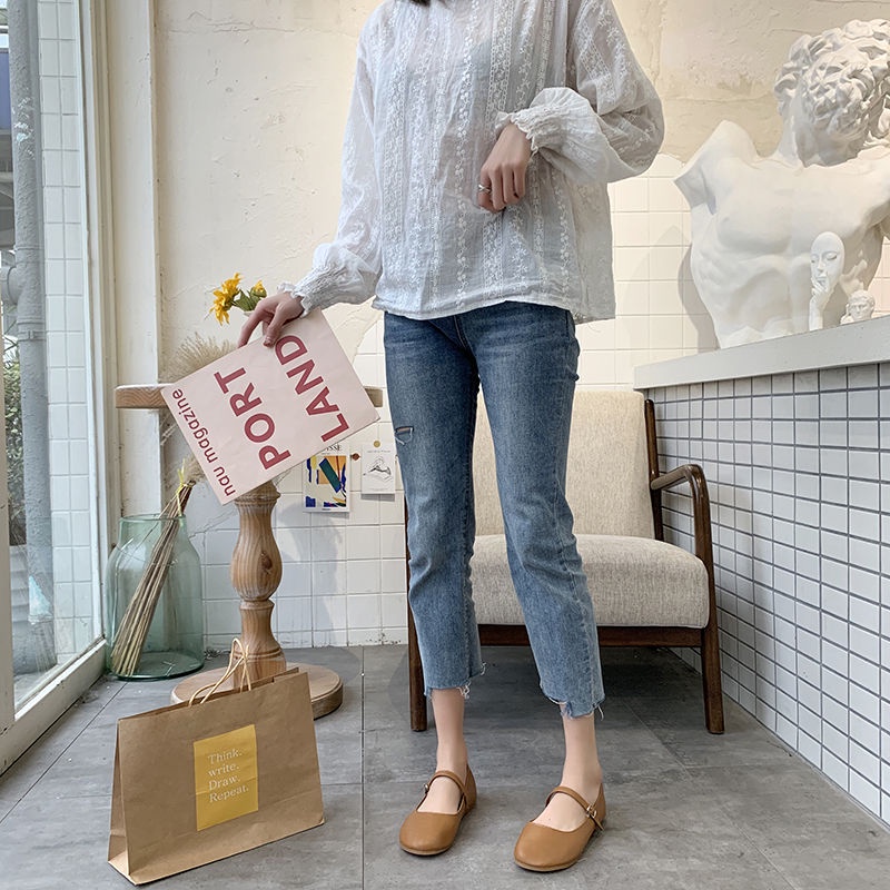 Giày búp bê nữ ulzzang cài quai mũi tròn Hàn Quốc