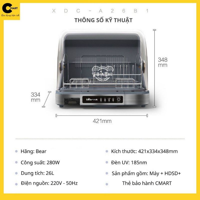 Máy Sấy Bát Đĩa Khử Khuẩn Bear 26L & 40L Bằng Tia Uv