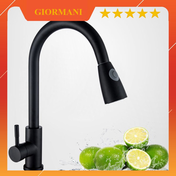 Vòi rửa bát nóng lạnh dây rút màu đen cao cấp VRB27 tặng kèm đôi dây cấp nước inox