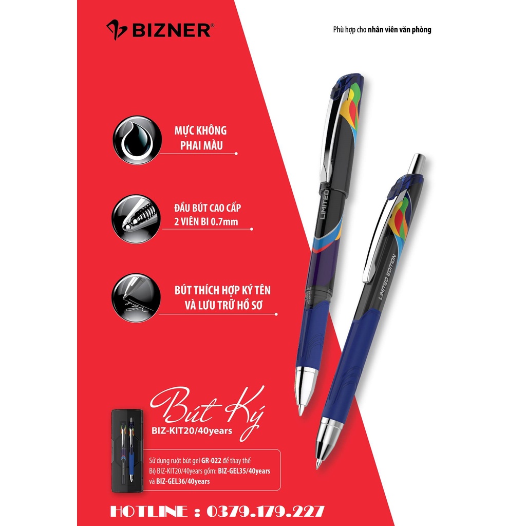 Bộ 2 Bút gel Thiên Long Bizner BIZ-KIT20/40years - Bút ký không phai màu